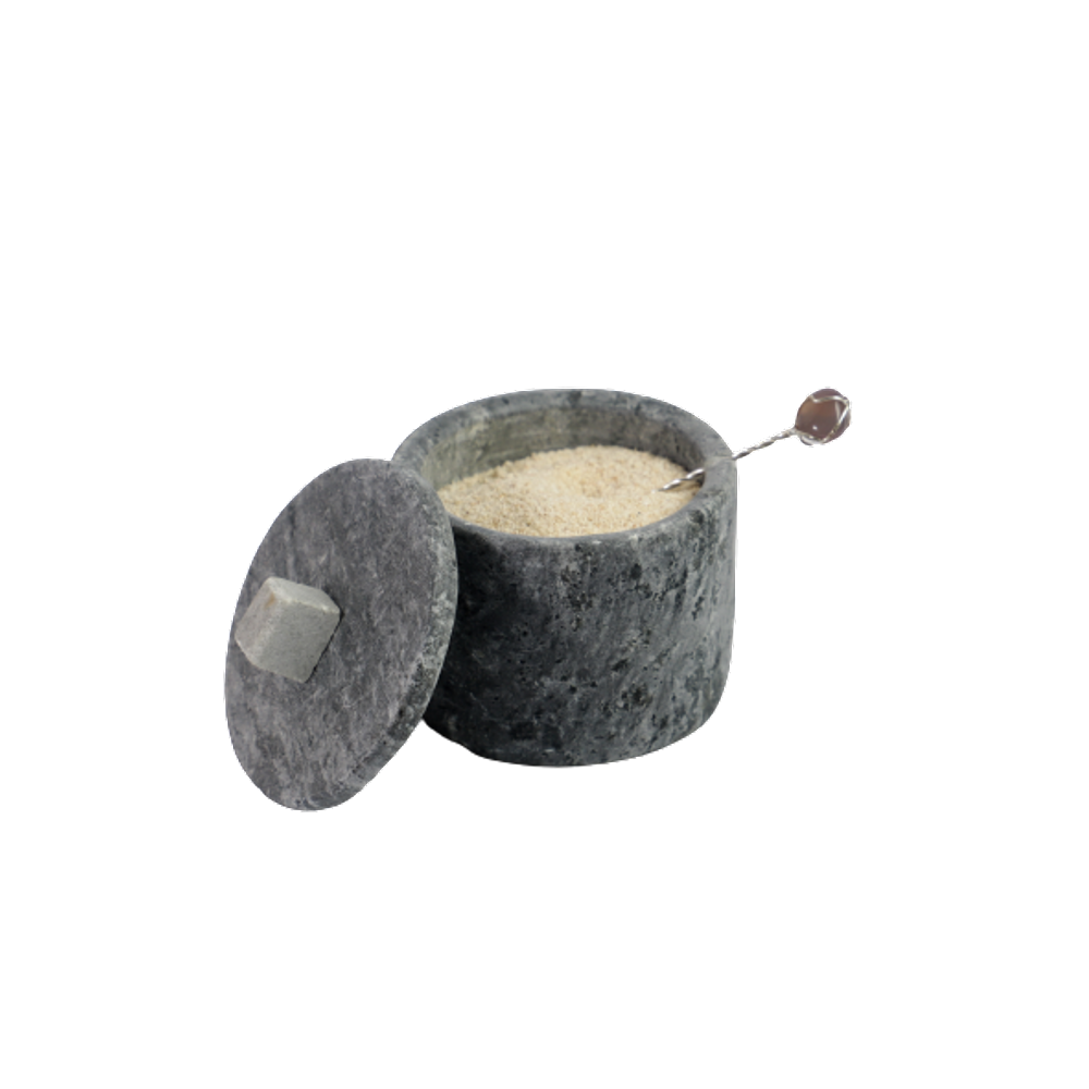 Açucareiro Farinheira Gourmet Pedra Sabão com Colher P 7cm