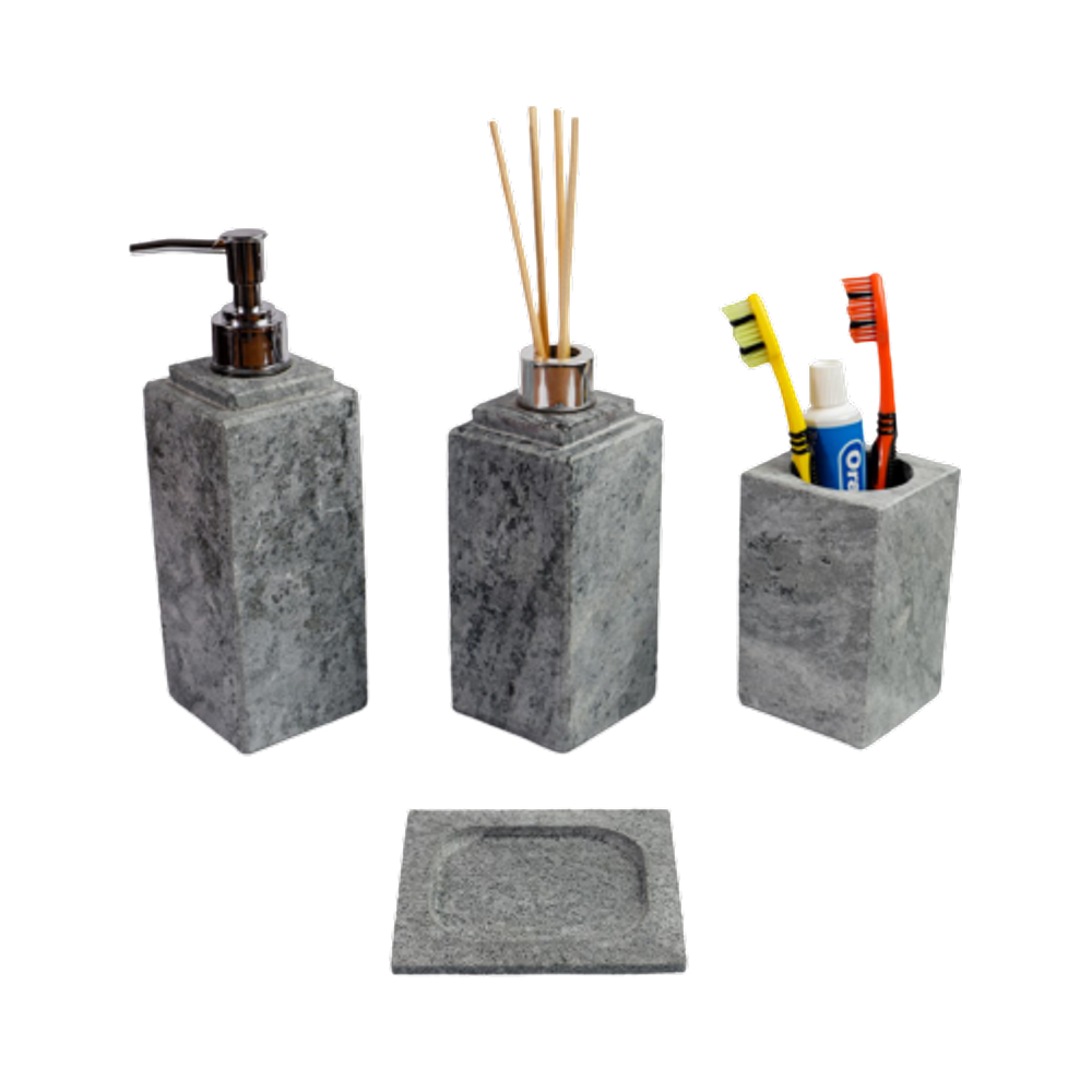 Kit Banheiro Bancada Lavabo Luxo em Pedra Sabão N04 Prata