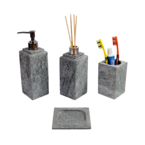 Kit Banheiro Bancada Lavabo Luxo em Pedra Sabão N04 Prata