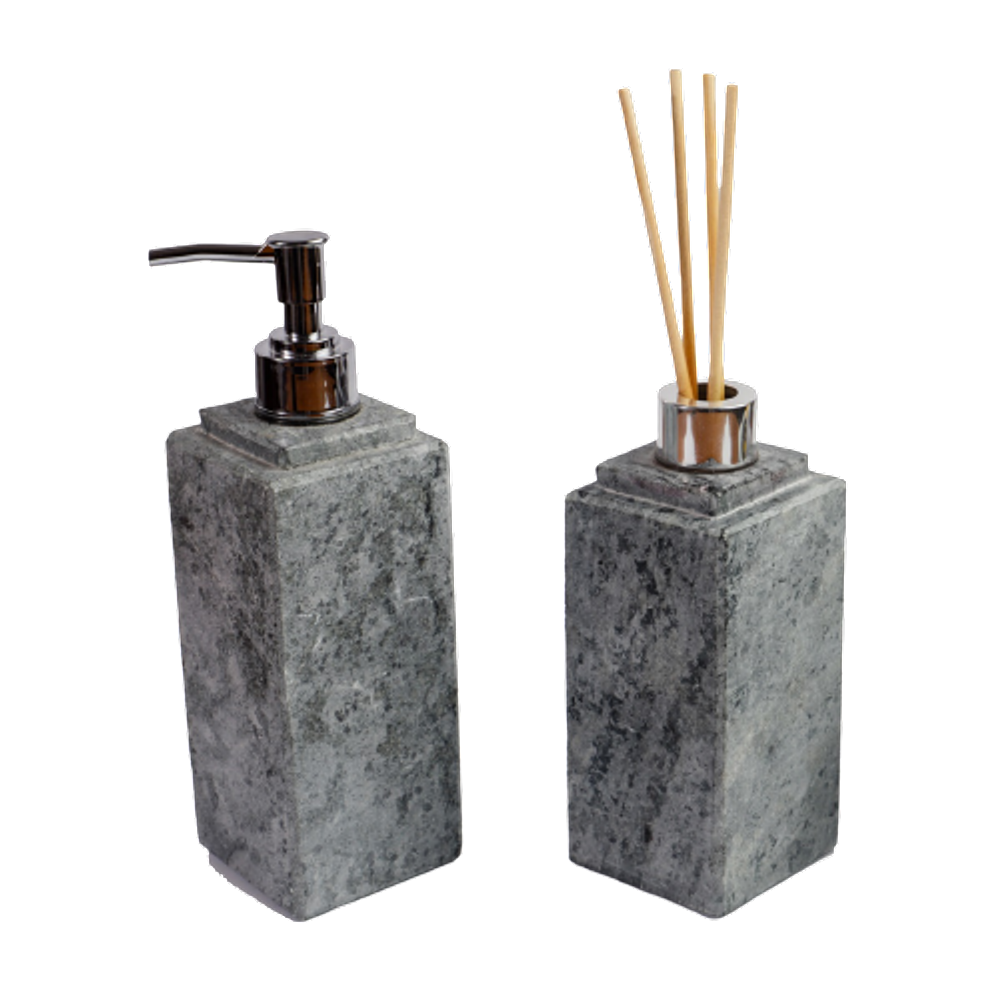 Kit Banheiro Bancada Lavabo Luxo em Pedra Sabão N03 Prata