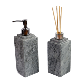 Kit Banheiro Bancada Lavabo Luxo em Pedra Sabão N03 Prata