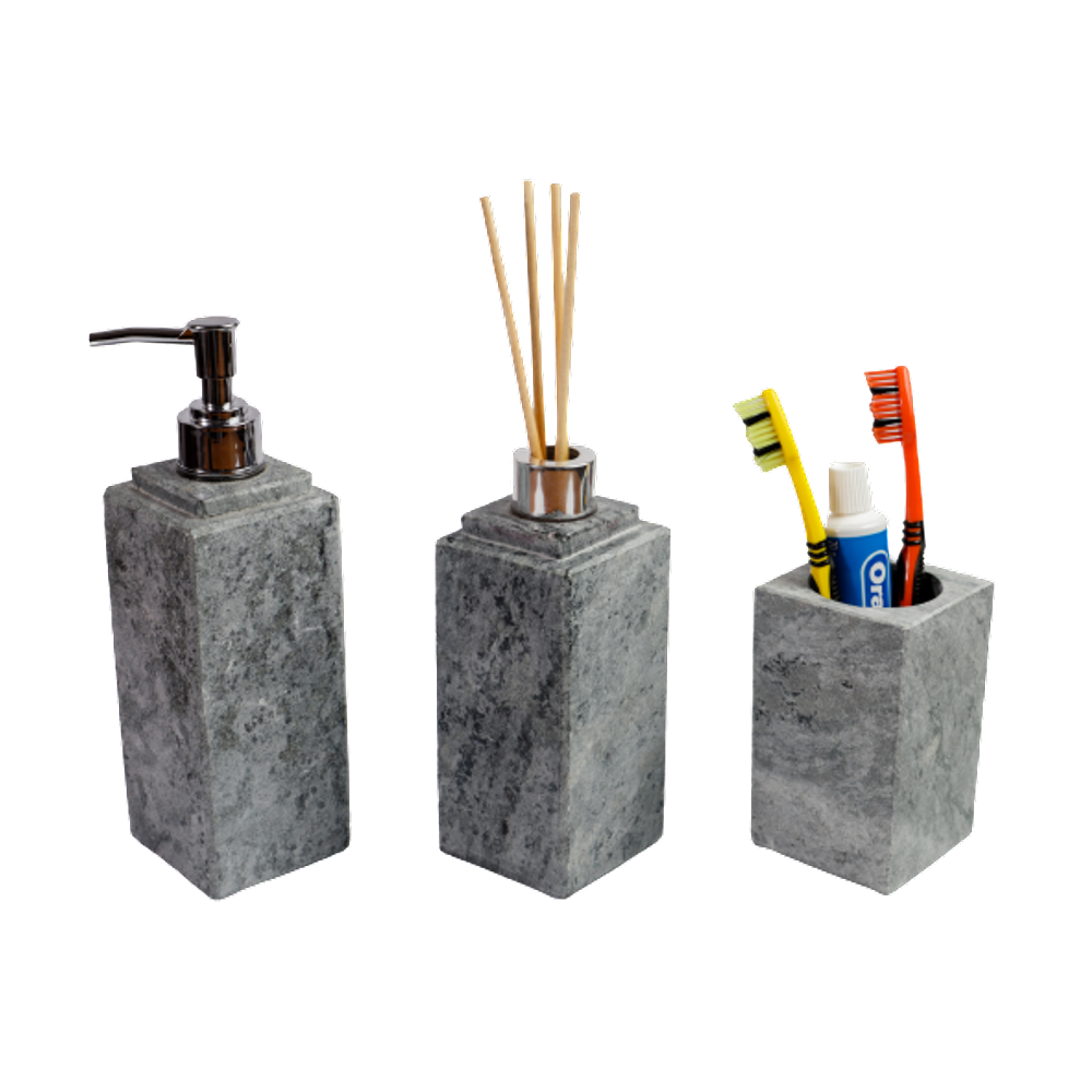 Kit Banheiro Bancada Lavabo Luxo em Pedra Sabão N01 Prata