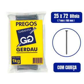 Prego Com Cabeça 25 x 72 1kg - GERDAU