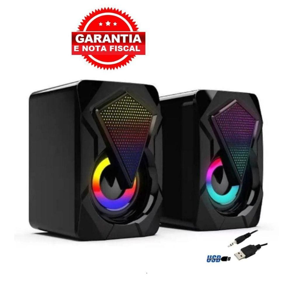 Caixa de Som Gamer, Audio 2.0, 6W RMS, RGB, USB/P2, Plug And Play, Preto
