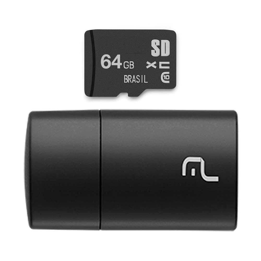 Cartão de Memória Micro SD Multilaser MC164 2x1, 64GB, Classe 10
