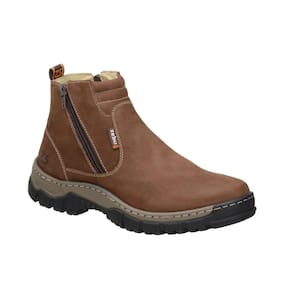 Botina Zebu Masculina De Ziper Em Couro Terra 56060