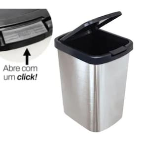 Lixeira Cesto 09 Litros Inox Com Tampa Click Label