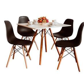 Mesa Quadrada Branca 80Cm + 04 Cadeiras Eiffel Preta
