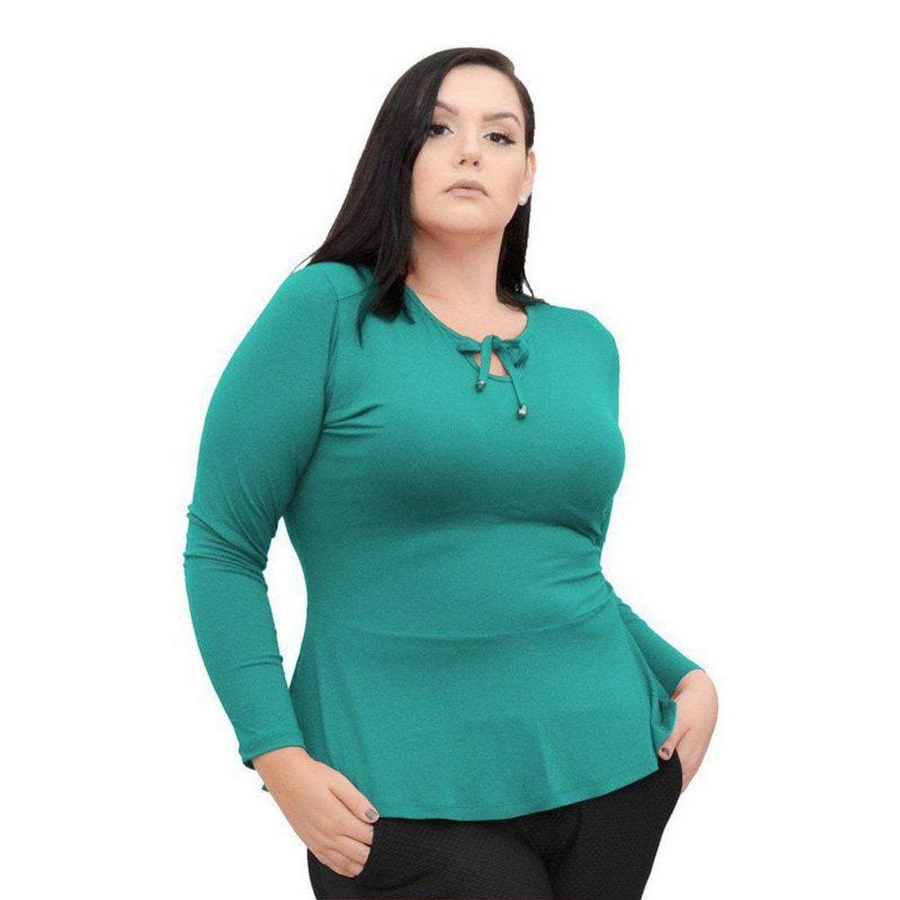 Blusa Manga Longa Peplum Com Laço Na Gola