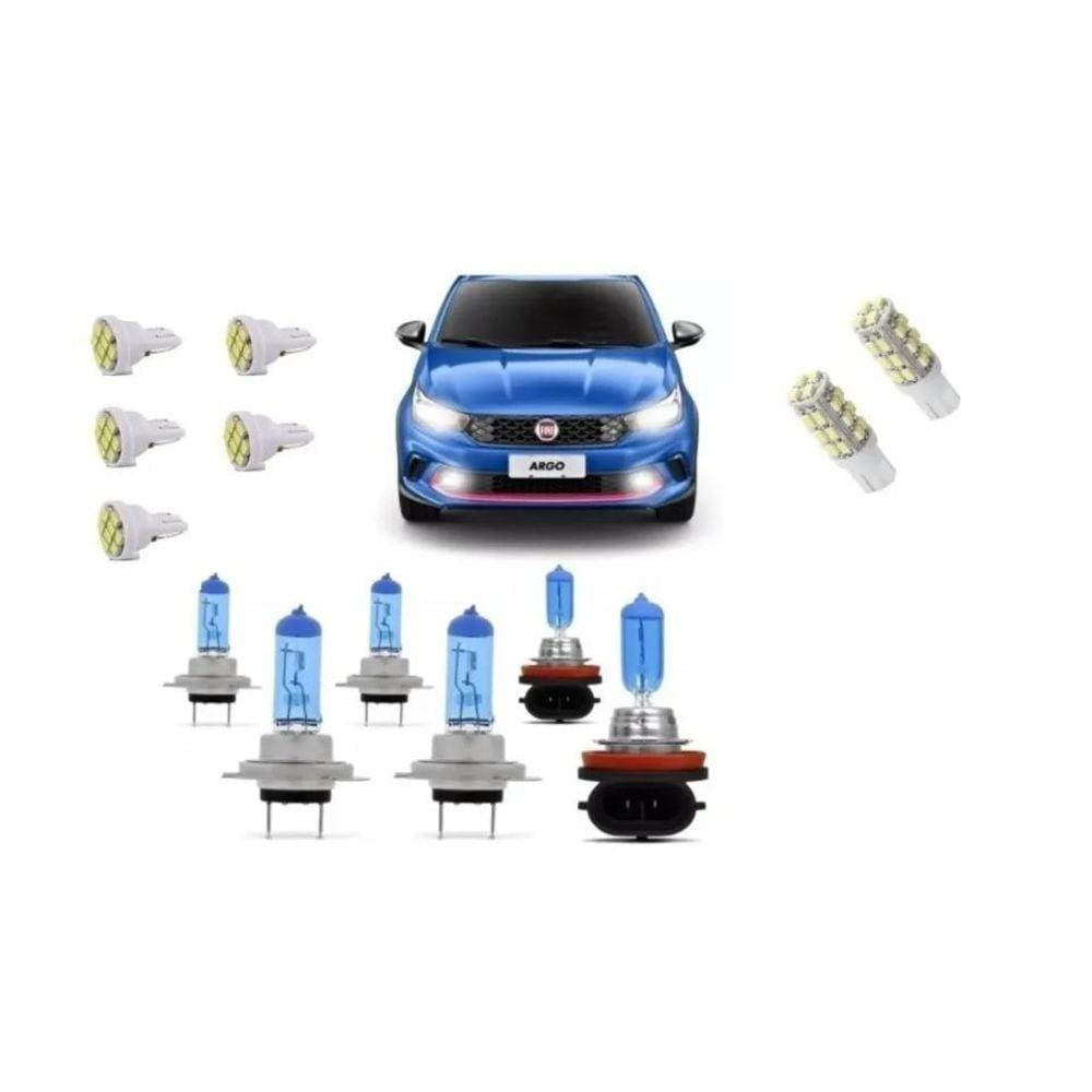 Kit Lampadas Farol E Milha Fiat Argo 2017 2019 Super Brancas