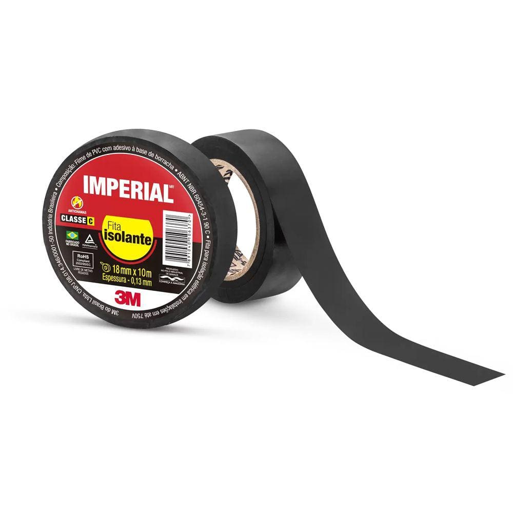 Kit 10 Fita Isolante Adesiva Preta 3m Imperial 18mm X 10m