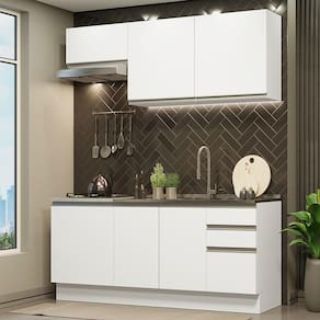 Cozinha Completa Madesa Glamy 180007 com Armário e Balcão (Sem Tampo e Pia) - Branco