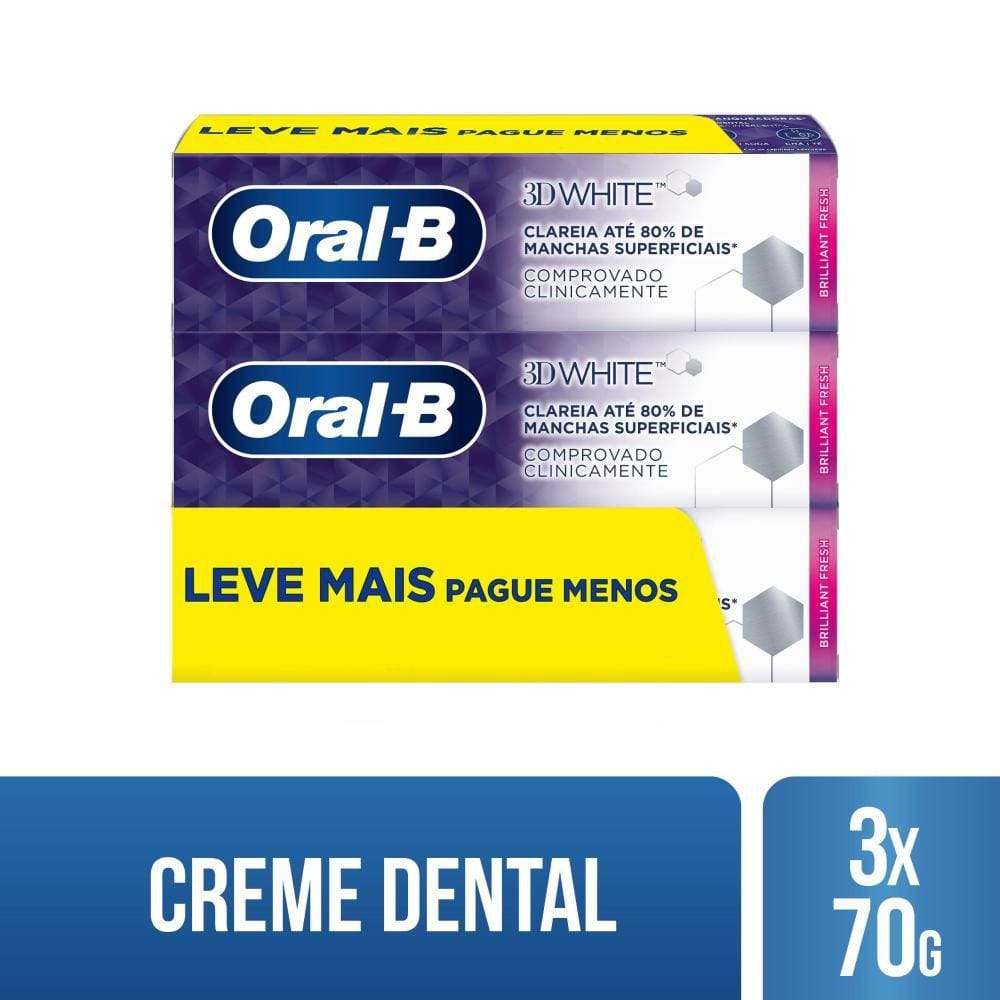 Creme Dental Oral-B 3D White - 70g Leve 3 Pague 2
