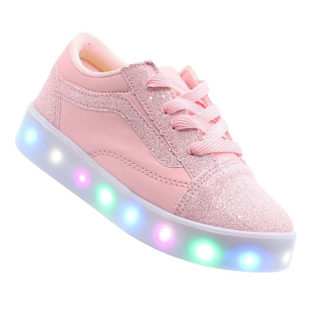 Tenis Calçado Led Luzinha Rosa Glitter Infantil Meninas