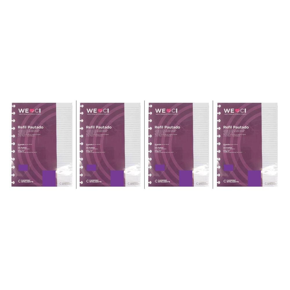 Kit 4 Refil Caderno Inteligente Pautado Grande 90g 50 Folhas