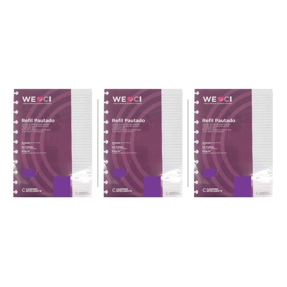 Kit 3 Refil Caderno Inteligente Pautado Grande 90g 50 Folhas