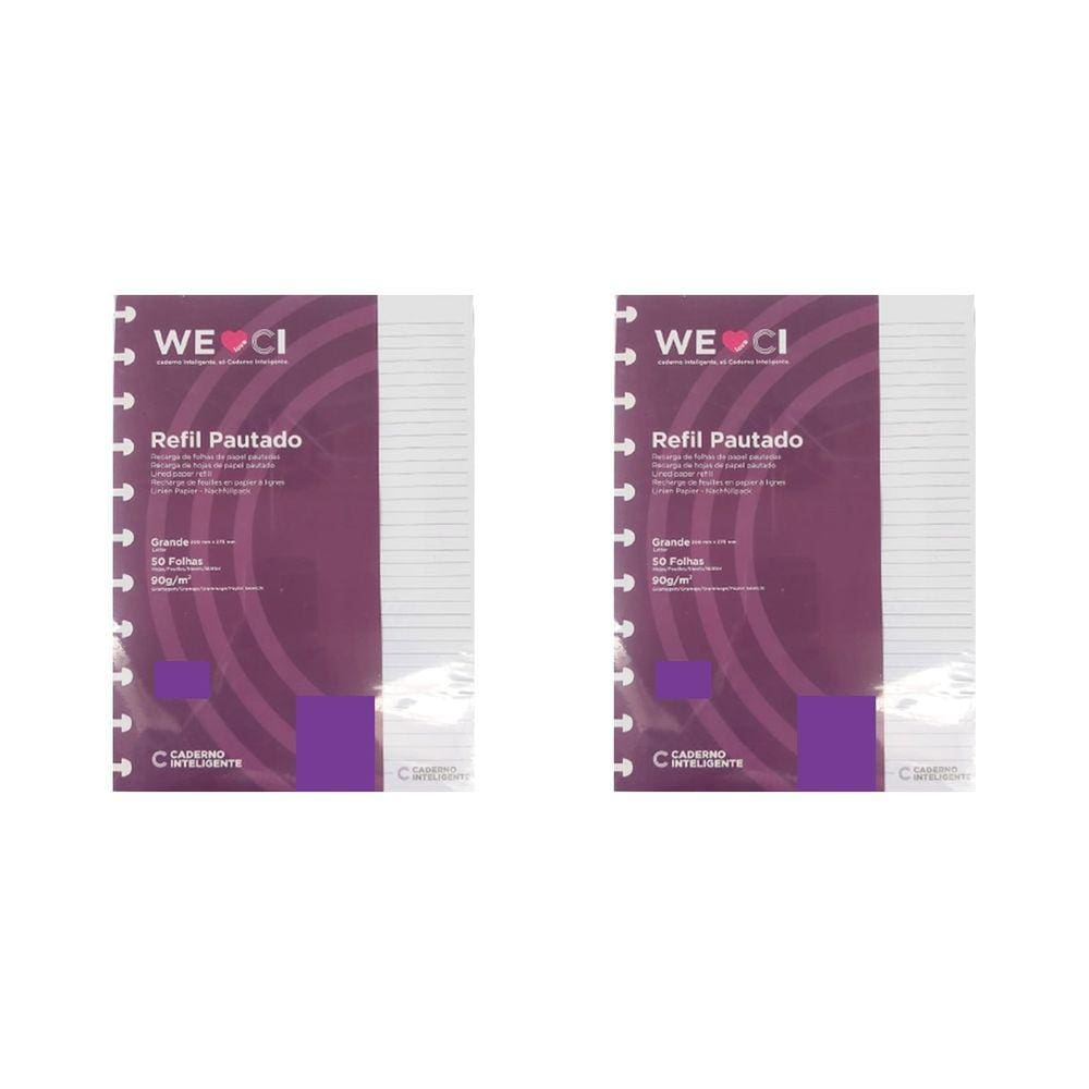 Kit 2 Refil Caderno Inteligente Pautado Grande 90g 50 Folhas