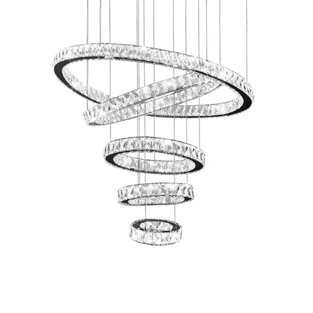 Lustre Pendente 5 Anéis Cristal Led 168W Bivolt