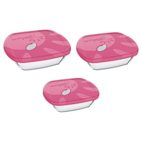 Jogo Assadeira Quadrada C/ Tampa Marinex Vidro - Kit 3 un
