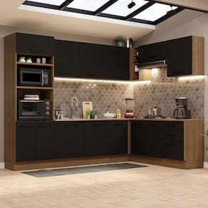 Cozinha Completa de Canto Madesa Agata 479001 com Armário e Balcão (Sem Tampo e Pia) - Rustic/Preto