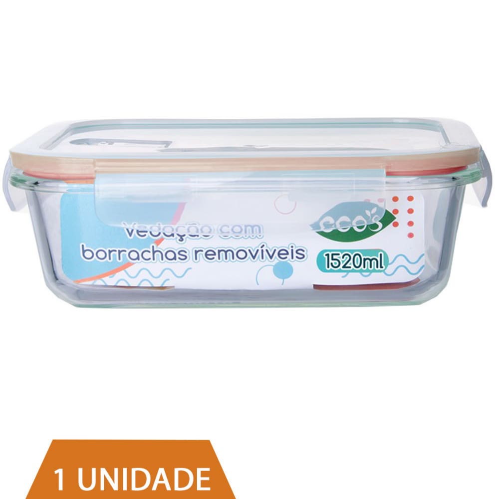 Pote 1520ml Vidro Forno Microondas Tampa Hermetica Alimento