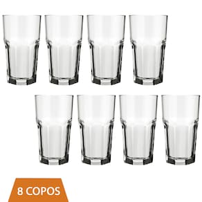 Conjunto 8 Copo Bristol Transparente 340ml Vidro Drinks