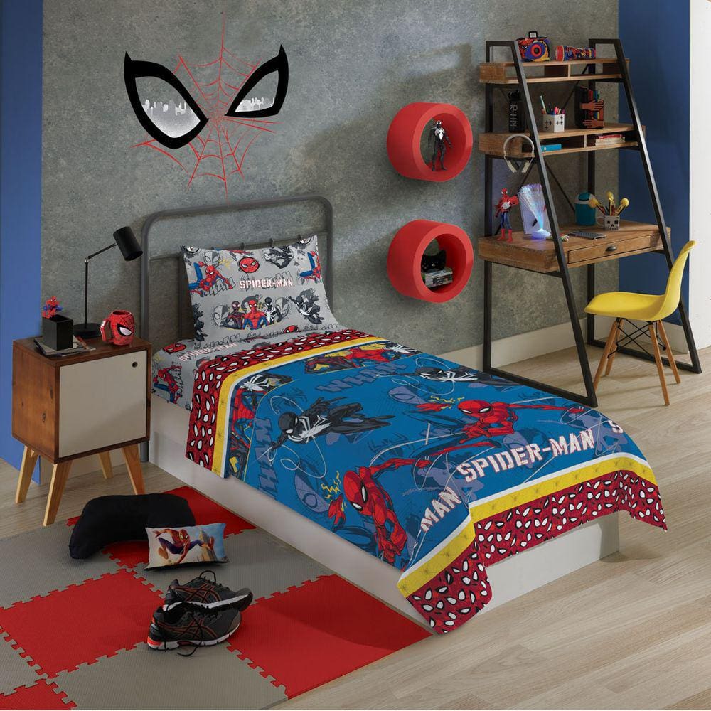 Jogo de Cama Personagens Homem Aranha Solteiro Lepper 3 Peças Microfibra Azul