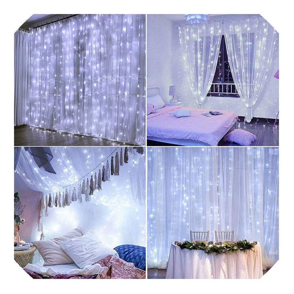 Cortina 500 Leds Fixa 4M Branco Frio C/ Fio Branco 127V