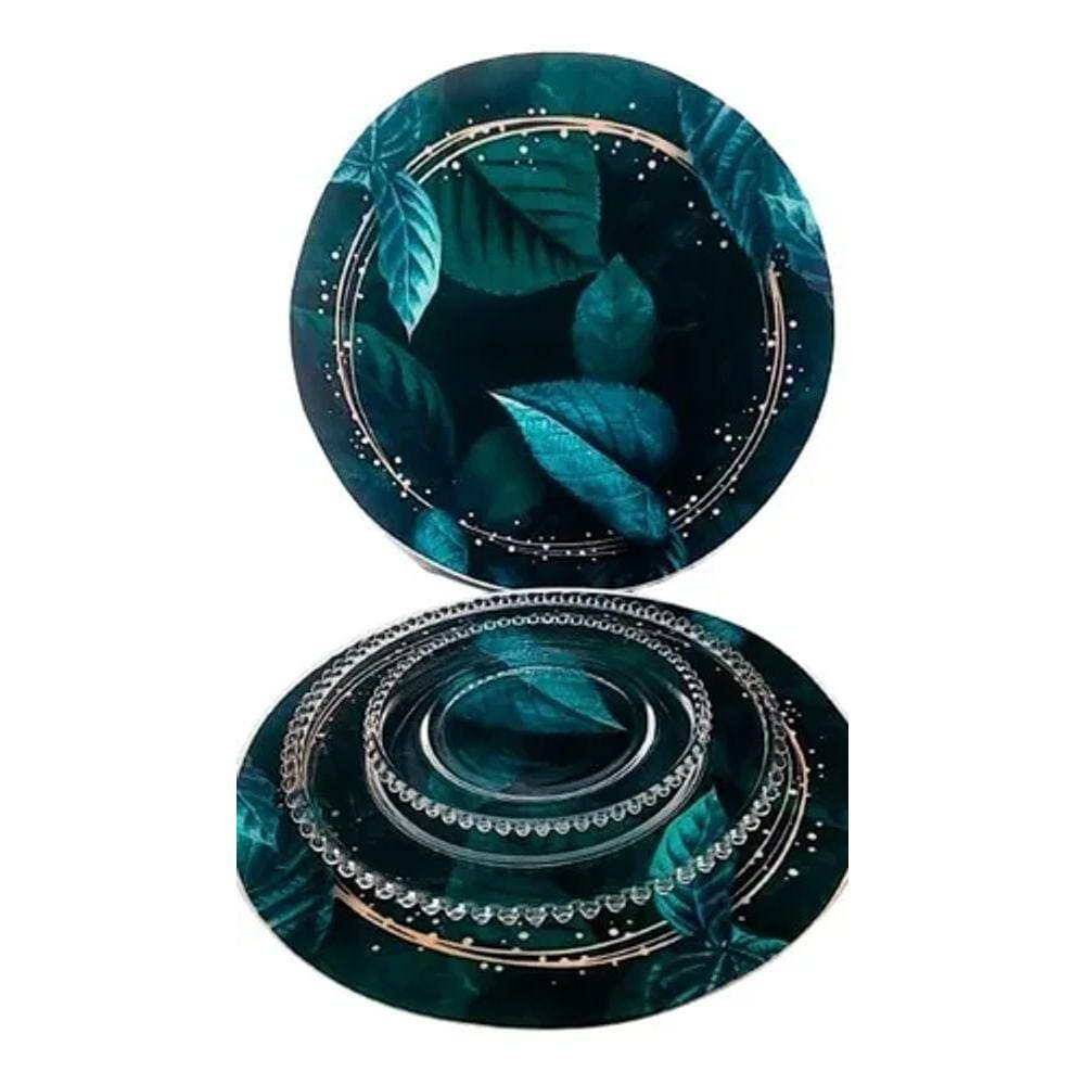 Kit Sousplat Capa+Guardanapo 6 Lugares Preto C Flor