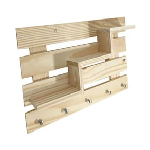 Porta Chaves Com 5 Ganchos E Prateleiras Em Pinus Decoração