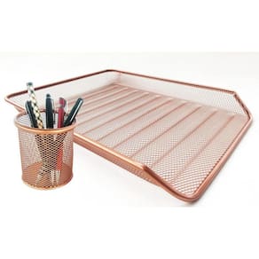 Kit Bandeja Organizadora E Porta Caneta Rose Gold
