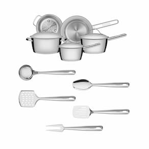 Kit Cozinha Panelas Allegra Aço Inox Fundo Triplo 10 Peças Com Utensílios - Tramontina