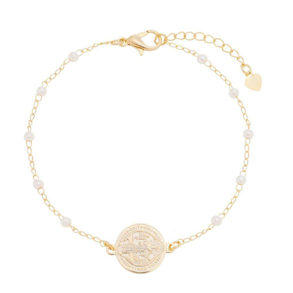Pulseira de São Bento Pérola Folheada