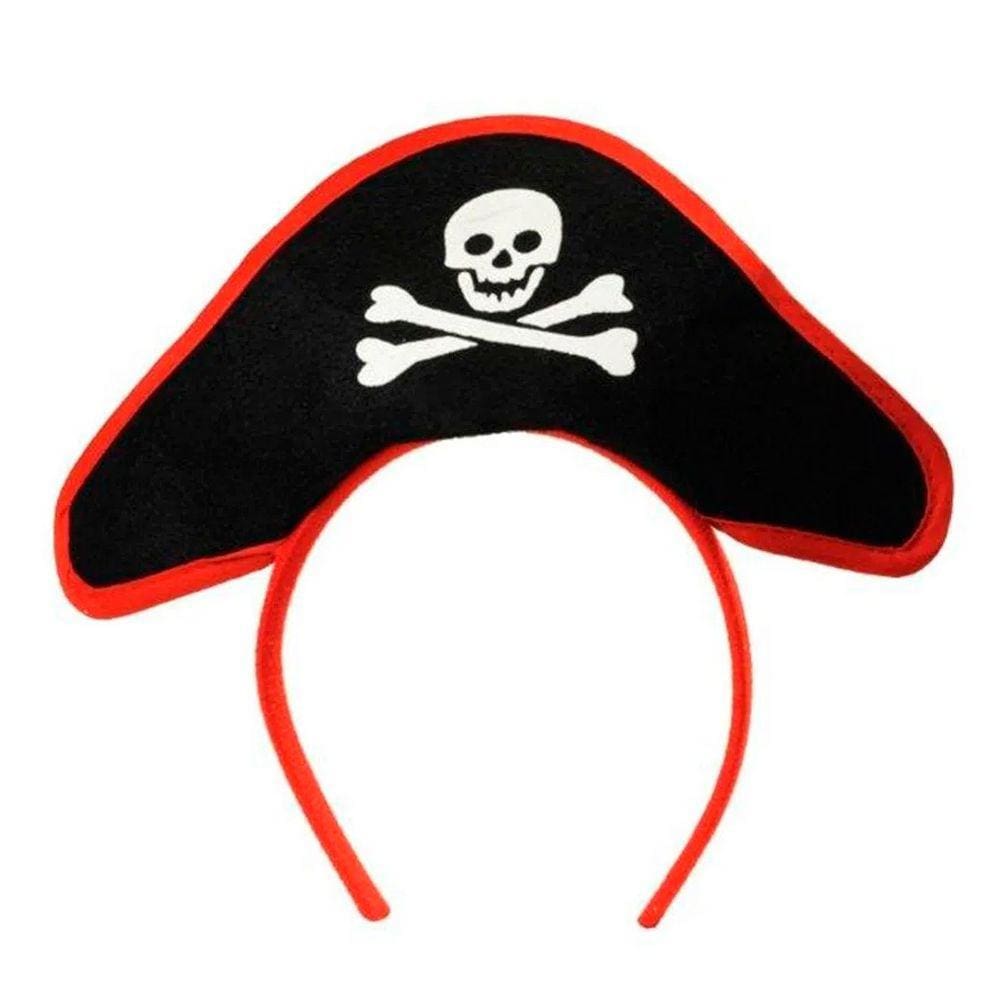 Tiara Pirata Preta e Vermelha com Caveira