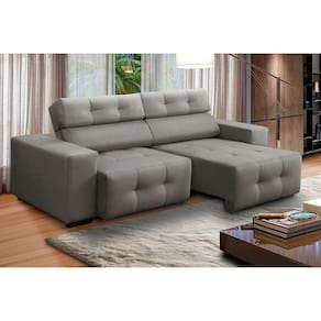 Sofá 3 Lugares Retrátil e Reclinável Mariana 2,10m Suede Cinza Madelina Decor