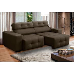 Sofá 3 Lugares Retrátil e Reclinável Mariana 2,10m Suede Marrom Madelina Decor