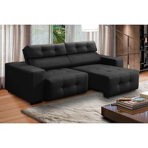 Sofá 3 Lugares Retrátil e Reclinável Mariana 2,10m Suede Preto Madelina Decor