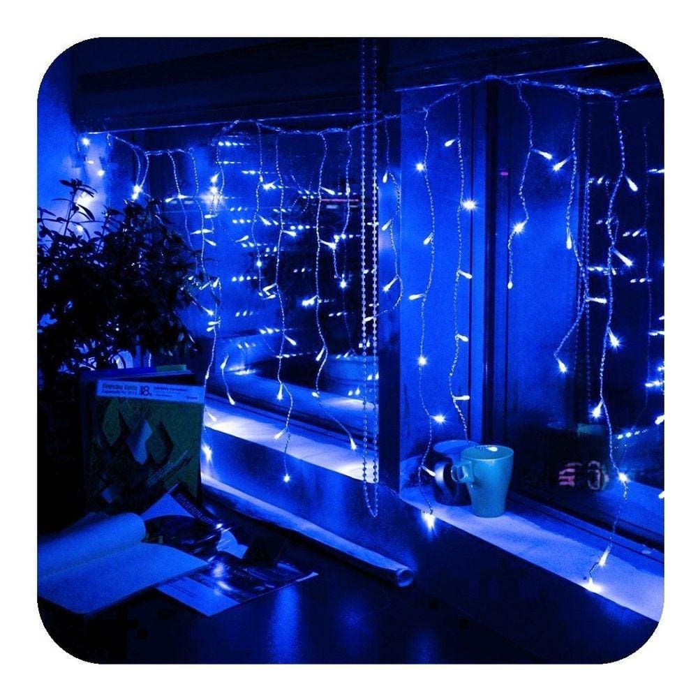 Cascata 400 Leds 10M C/ 8 Funções Azul C/ Fio Branco 127v