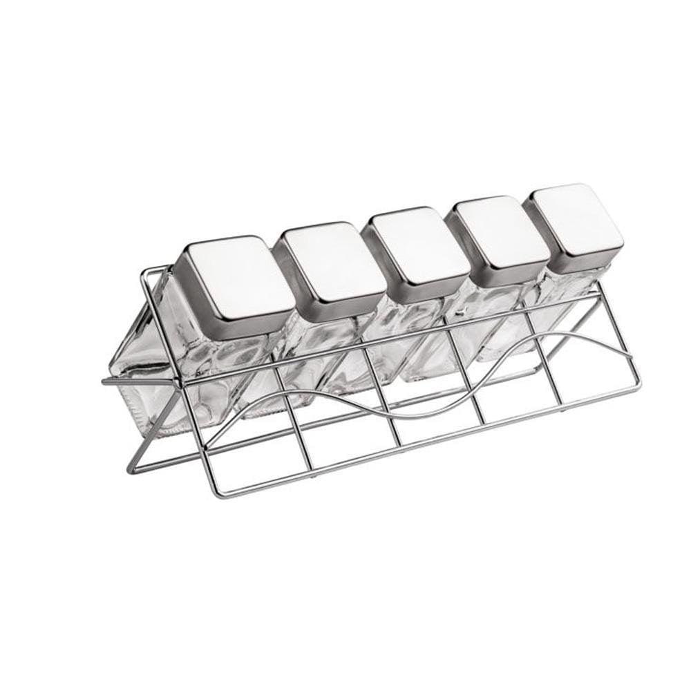 Porta Temperos Com Suporte Em Inox 5 Peças - Euro
