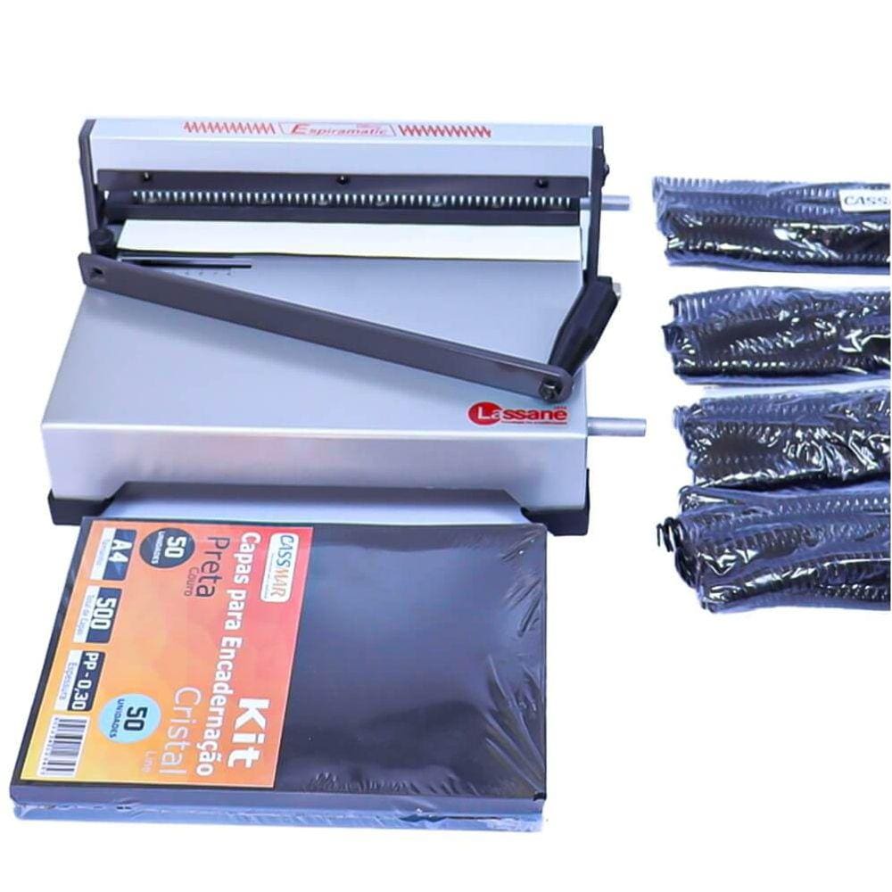 Kit encadernação encadernadora + 100 capas e espirais