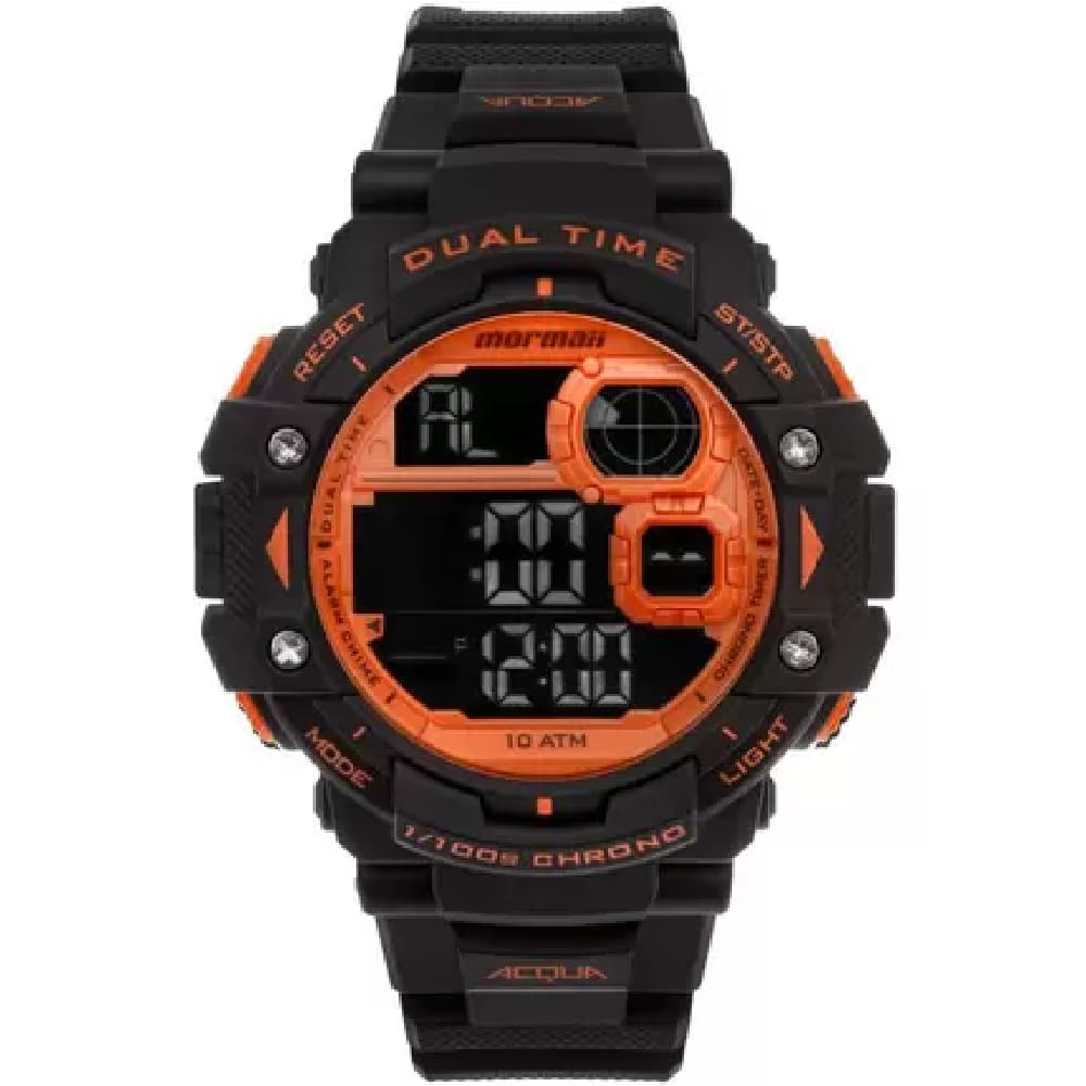 Relógio MORMAII masculino digital preto laranja MO13609AA/8L