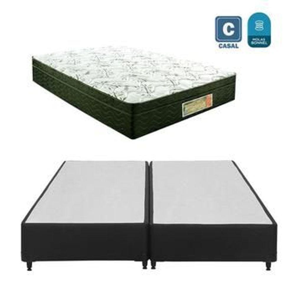 Cama box casal bi partida preto + colchão mola bonnel 138x188x20 Inmetro