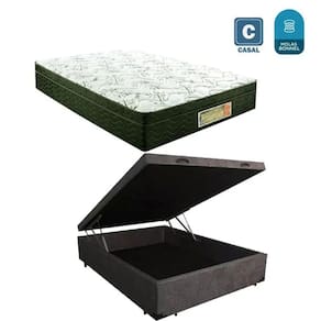 Cama Box casal com baú preto suede + Colchão Molas bonnel 1,38 x 1,88 x 24 cm