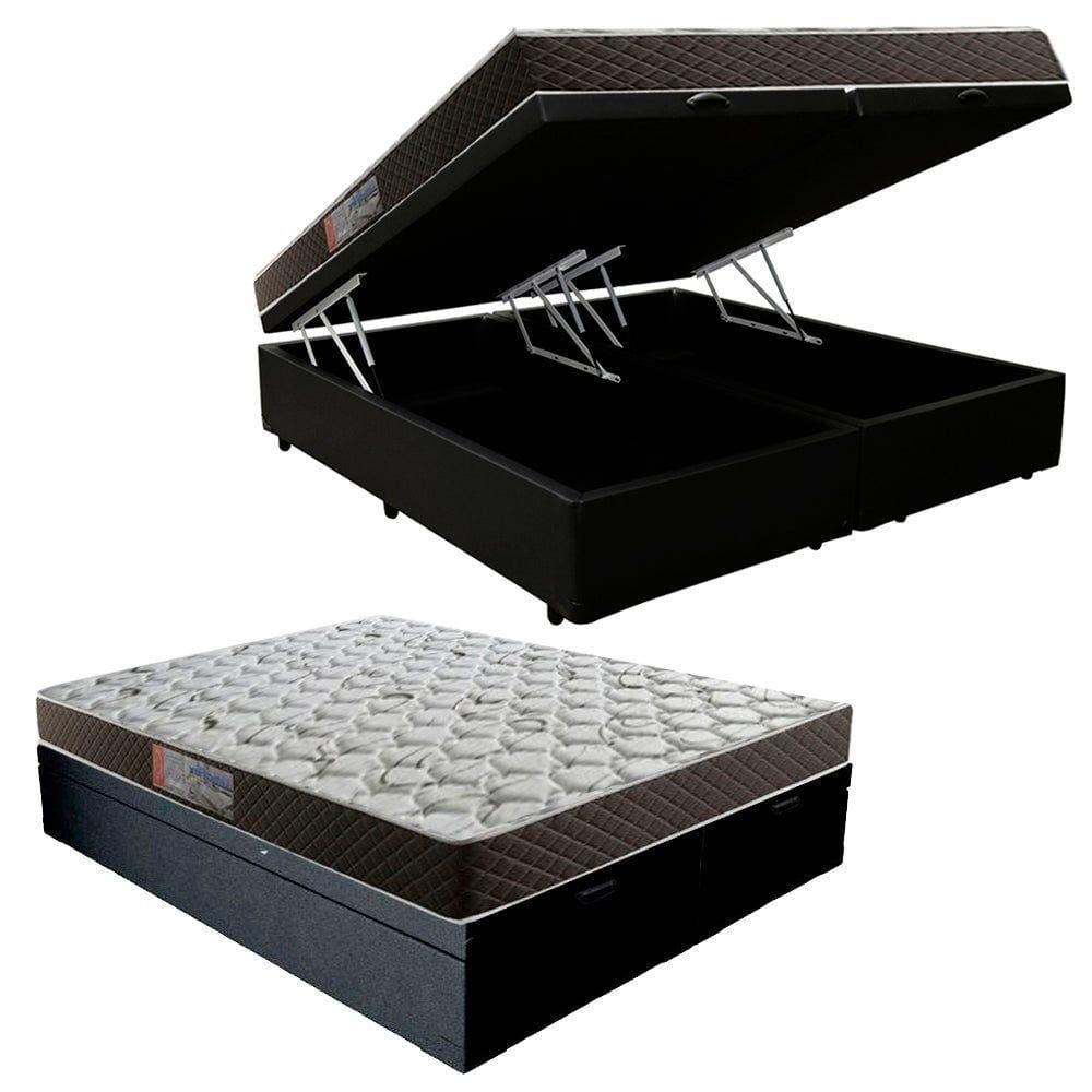 Cama Box Queen Colchão Mola Ensacada Belos Sonhos + Box Sintético 65x158x198 Preto