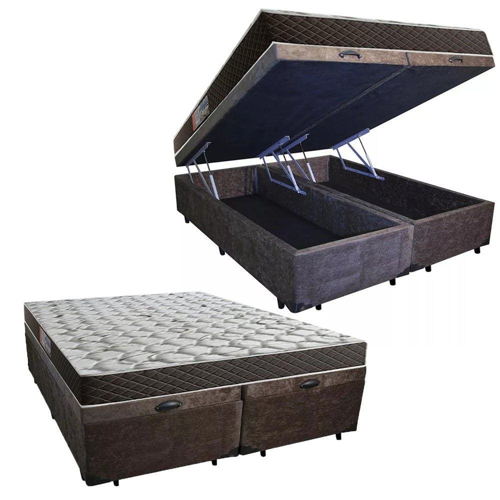 Cama Box Baú Queen Colchão Mola Ensacada Belos Sonhos + Box Suede 67x158x198 Marrom