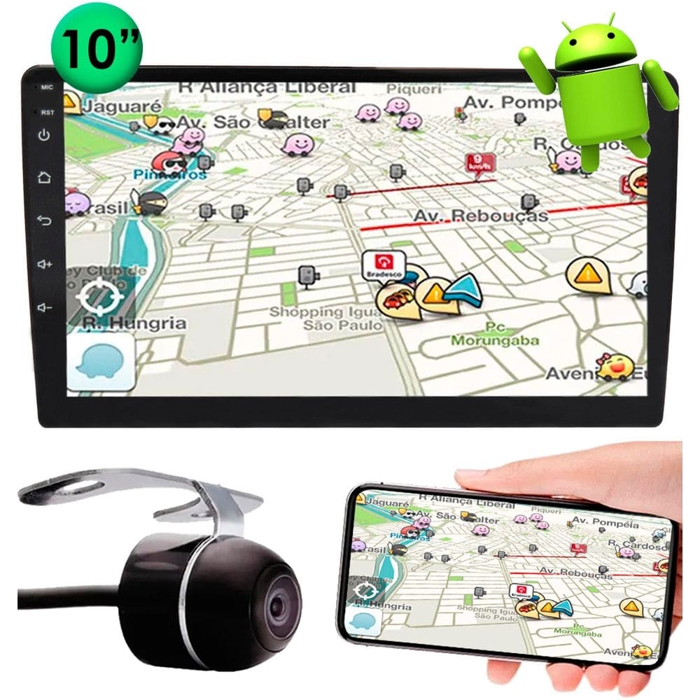 Multimídia H-Tech 2 Din Android HT-9610 10” Polegadas Espelhamento GPS Bluetooth USB + Câmera de Ré