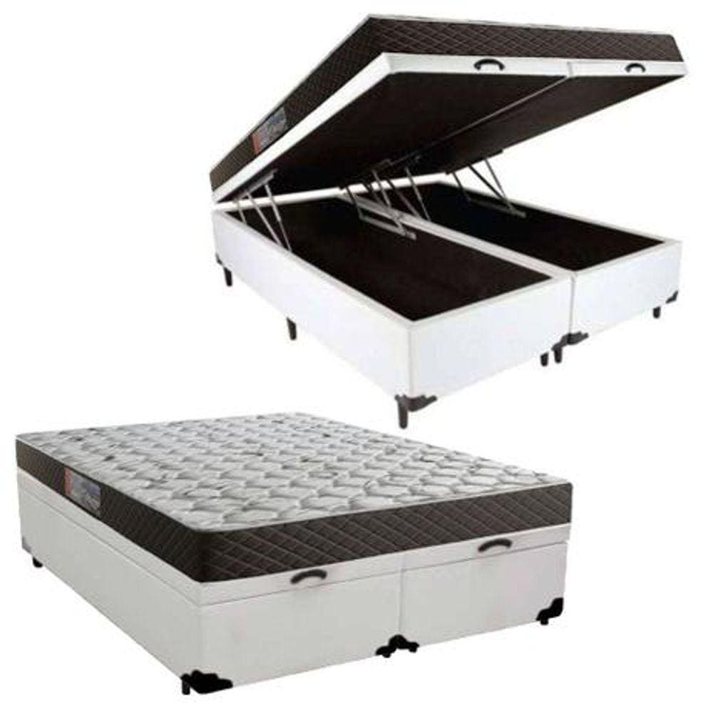 Cama Box Baú Queen Colchão Mola Bonnel Belos Sonhos + Box Sintético 69x158x198 Marrom