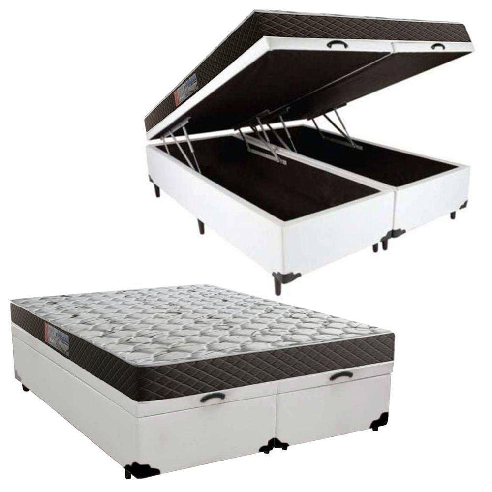 Cama Box Baú Queen Colchão Mola Bonnel Belos Sonhos + Box Sintético 69x158x198 Branco