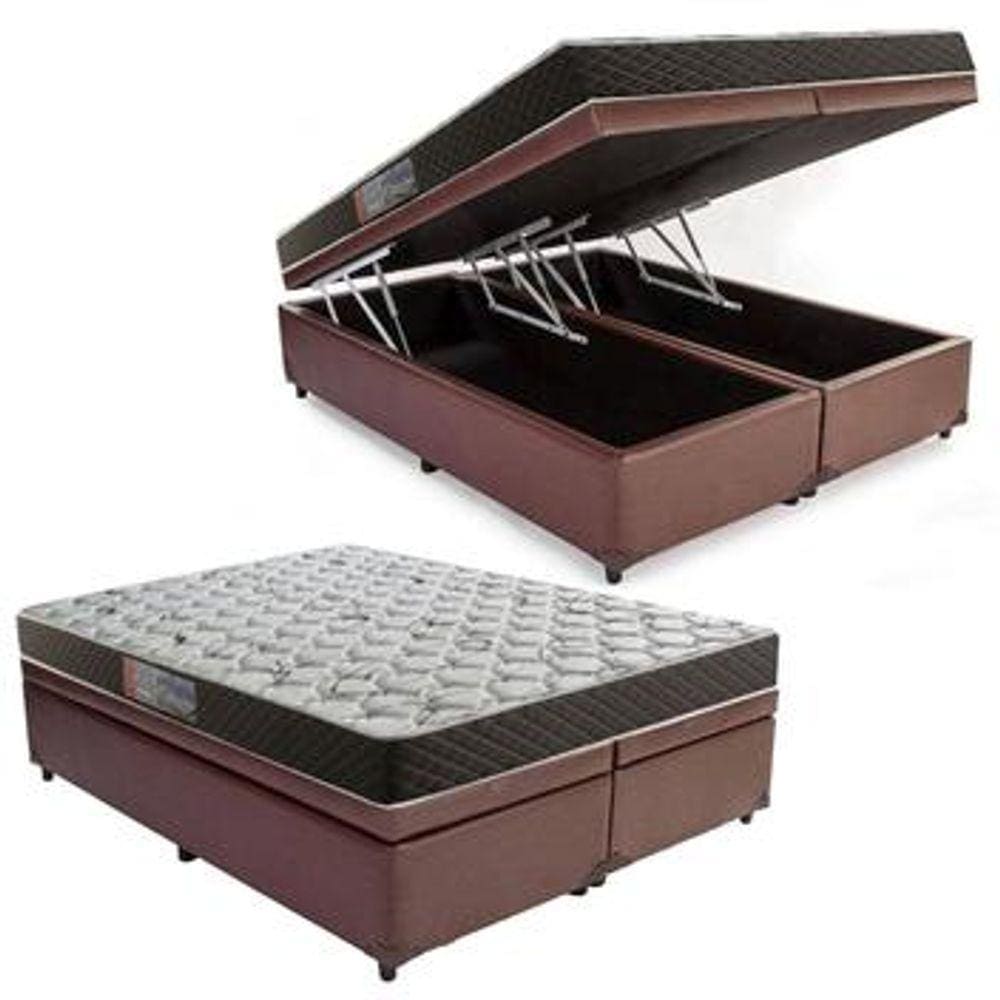 Cama Box Baú Queen Colchão Mola Ensacada Belos Sonhos + Box Suede 65x158x198 Cinza