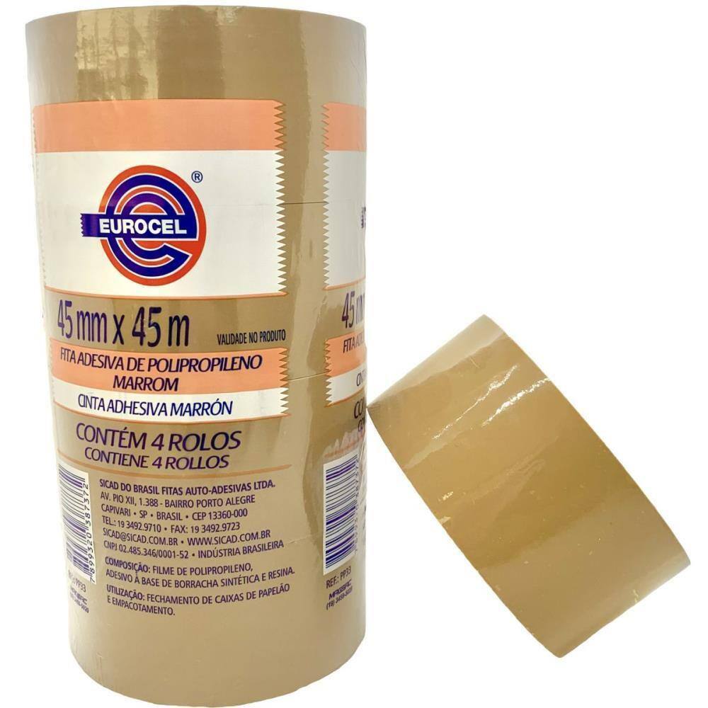 Fita para Empacotamento PP 33 45MMX45M Marrom Pacote com 04
